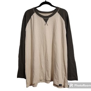 Eddie Bauer Shirt Men's 3XL Beige Green Crew Neck Raglan Long Sleeve Baseball